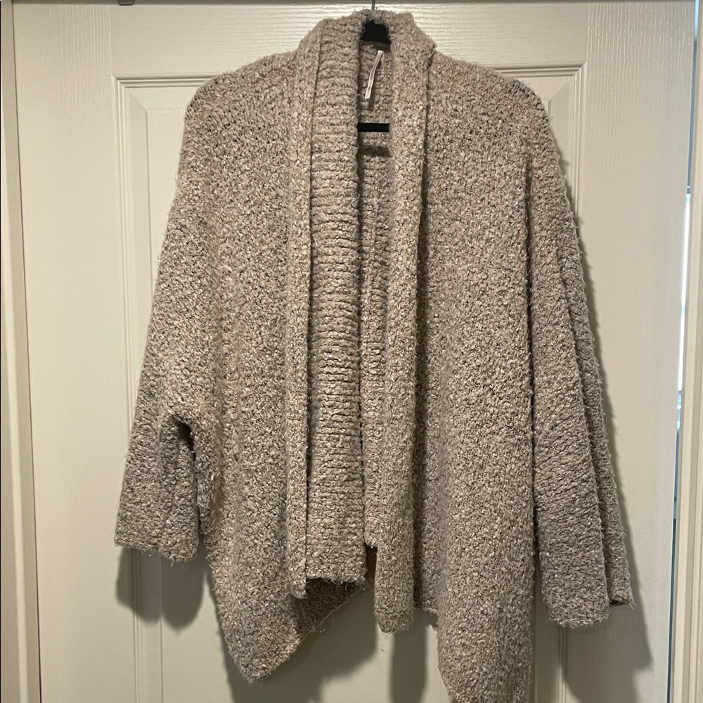Free People Boucle Shawl Blanket Cardigan in Beige Marble